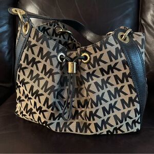 Michael Kors Black and Brown Logo Shoulder Bag